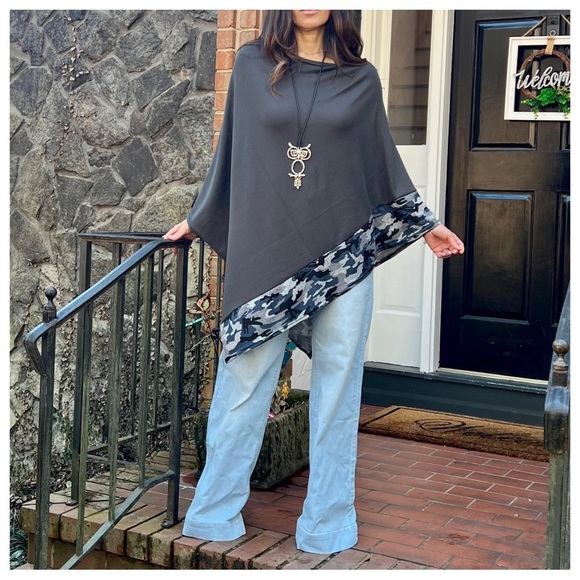 07 Boho Chic Stylish Camo Trim Poncho - Picture 6 of 10